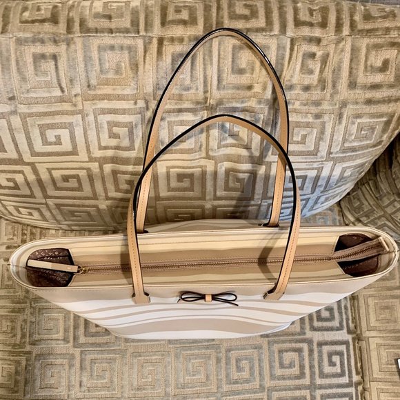 Kate Spade Cream & Tan Striped Tote Bag - Picture 5 of 9